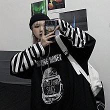 條紋長袖t卹女夏薄款冰絲寬松設計感小眾港味chic防曬衫罩衫上衣 歷史價格詳細信息