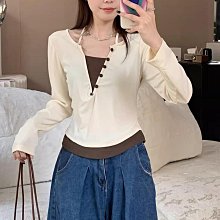 v領假兩件開衫女雙排扣設計2024春秋款可外穿針織衫女 曲珠開衫女 歷史價格詳細信息