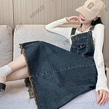 減齡牛仔背帶裙女秋2021新款法式中長款過膝顯瘦學生小個子連衣裙【2021新款洋裝】 歷史價格詳細信息