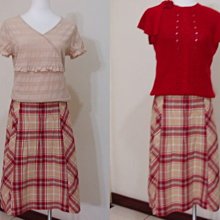 COTTON INN銀穗M號有吊牌,奶茶米茄紅咖啡色格紋+淺灰白粉紅色滾邊,及膝裙 歷史價格詳細信息