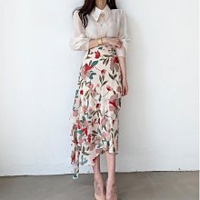 【17LOVE】必收浪漫印花！唯美氣質 顯瘦優雅飄逸花朵印花 仙氣十足 魚尾裙半身裙 馬卡龍色A字雪紡紗裙 杏黑橘紅 價格比較,價格查詢,歷史價格詳細信息