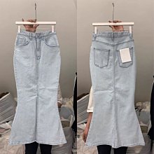 淺藍色高腰牛仔短裙女夏季2022年新款魚尾裙荷葉邊辣妹包臀半身裙-羊城故事 歷史價格詳細信息