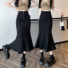 魚尾裙女2023年春季新款高腰顯瘦中長款開叉包臀裙黑色半身長裙子-哈囉好物 歷史價格詳細信息