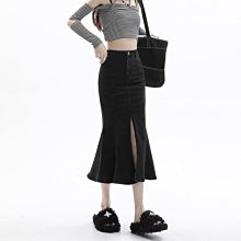 魚尾裙基本款高腰裙子及膝裙長裙不規則半身裙子百搭-黑/紅/藍S-L【AAA4820】 歷史價格詳細信息