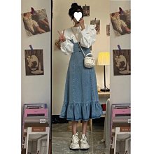 小眾設計感背帶褲女新款寬鬆顯瘦破洞吊帶牛仔褲休閒百搭闊腿褲子 歷史價格詳細信息