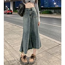 魚尾裙 洋裝 連身裙 裙子小個子黑色魚尾牛仔半身裙新款高腰顯瘦彈力包臀裙中長款字裙 歷史價格詳細信息