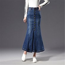 魚尾裙 洋裝 連身裙 裙子彈力小個子牛仔荷葉邊半身裙女春季新款高腰包臀魚尾裙開叉中長裙 歷史價格詳細信息