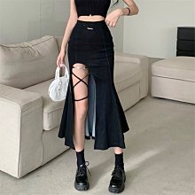 魚尾裙 洋裝 連身裙 裙子荷葉邊半身裙夏季2022新款高腰顯瘦中長款氣質A字裙子魚尾裙女裝 歷史價格詳細信息