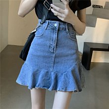 魚尾裙 洋裝 連身裙 裙子小個子黑色魚尾牛仔半身裙新款高腰顯瘦彈力包臀裙中長款字裙 歷史價格詳細信息