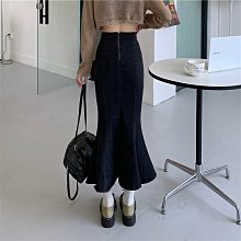 魚尾裙基本款高腰裙子及膝裙長裙不規則半身裙子百搭-黑/紅/藍S-L【AAA4820】 歷史價格詳細信息