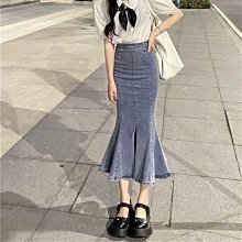 魚尾裙 洋裝 連身裙 裙子小個子黑色魚尾牛仔半身裙新款高腰顯瘦彈力包臀裙中長款字裙 歷史價格詳細信息