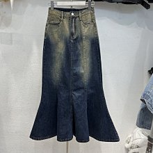 魚尾裙 洋裝 連身裙 裙子藍色牛仔半身裙女2023春季新款高級感別致高腰顯瘦魚尾裙中長裙潮 歷史價格詳細信息