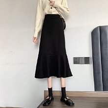 魚尾裙 洋裝 連身裙 裙子針織半身裙女秋冬2023新款高腰冬裙黑色魚尾中長款a字顯瘦毛線裙 歷史價格詳細信息