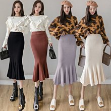 魚尾裙 洋裝 連身裙 裙子針織半身裙女秋冬2023新款高腰冬裙黑色魚尾中長款a字顯瘦毛線裙 歷史價格詳細信息