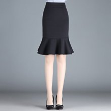 魚尾裙女2023年春季新款高腰顯瘦中長款開叉包臀裙黑色半身長裙子-哈囉好物 歷史價格詳細信息