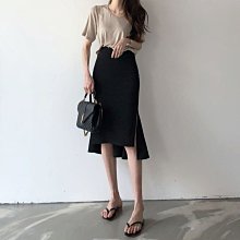 魚尾裙女2023年春季新款高腰顯瘦中長款開叉包臀裙黑色半身長裙子-哈囉好物 歷史價格詳細信息