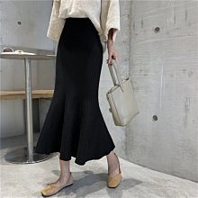 魚尾裙 洋裝 連身裙 裙子針織半身裙女秋冬2023新款高腰冬裙黑色魚尾中長款a字顯瘦毛線裙 歷史價格詳細信息