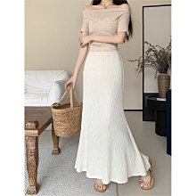 現貨-褶皺高腰顯瘦開叉半身裙女歐貨夏季通勤御姐風長裙3M簡約 歷史價格詳細信息