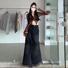 黑色牛仔魚尾裙半身裙女春季中長款高腰開叉修身辣妹包臀后媽裙子XX012 歷史價格詳細信息