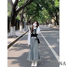 半身裙 牛仔裙 牛仔長裙 高腰復古牛仔半身裙女2024年春夏季大尺碼遮肉顯瘦撞色開叉中長裙子 歷史價格詳細信息