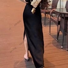 黑色醋酸魚尾裙女2024新款夏季國風冰絲包臀收腰緞面中長款半身裙-KBY科貝 歷史價格詳細信息