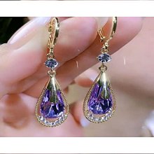 高級感紫色水晶水滴形耳環簡約大氣耳扣時尚氣質耳飾2023年新款潮 歷史價格詳細信息