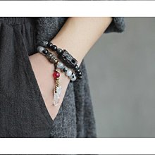 非魚之家手工隨形黑檀木混搭黑曜石珠子手錬男 復古潮流個性手串 歷史價格詳細信息