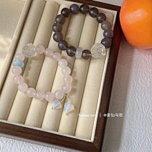 醒獅情侶手鍊天然粉水晶手鍊白石手串少女心桃花禮物七夕送女友 歷史價格詳細信息