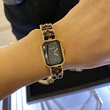 Chanel Premiere Rocks皮革交織18K金鍊帶八角形鏡面石英錶(黑X金-M) 歷史價格詳細信息