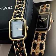 Chanel Premiere Rocks皮革交織18K金鍊帶八角形鏡面石英錶(黑X金-M) 歷史價格詳細信息