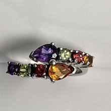【開運如意閣】造型水晶戒指-鑲A級晶透黃水晶.紫水.紅石榴-銀K-國際圍12內徑17.5mm-正面最寬約11mm(2盒7) 歷史價格詳細信息