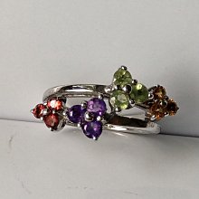 【開運如意閣】造型水晶戒指-鑲A級晶透黃水晶.紫水.紅石榴-銀K-國際圍12內徑17.5mm-正面最寬約11mm(2盒7) 歷史價格詳細信息