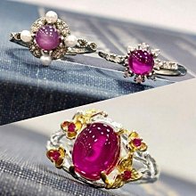 英國帶回英國HARRODS天然星光紅寶石貓眼效應施華洛世奇水晶花朵925純銀戒指 歷史價格詳細信息