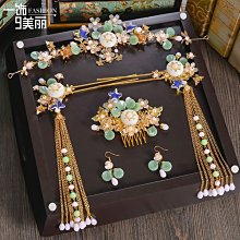 【熱賣】秀禾頭飾新娘2023新款秀禾服結婚中式明制大氣鳳冠步搖金色發飾女 歷史價格詳細信息