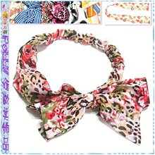 ☆POLLY媽☆歐美進口花卉圖案雪紡紗扭結/寬版上下雙層髮帶~4款 歷史價格詳細信息