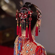 新款中式新娘頭飾秀禾服龍鳳掛步搖髮簪髮飾簡約大氣古典婚禮配飾 歷史價格詳細信息