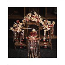 秀禾服頭飾紅色琉璃花美流蘇後壓漢服古裝結婚髮飾中式新娘 歷史價格詳細信息