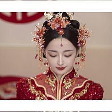 秀禾服頭飾紅色琉璃花美流蘇後壓漢服古裝結婚髮飾中式新娘 歷史價格詳細信息