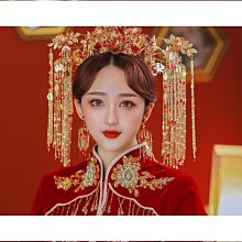 新娘頭飾中式婚禮鳳冠霞帔古裝面簾奢華傳統龍鳳褂漢菔結婚發飾品 歷史價格詳細信息