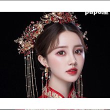 秀禾頭飾簡單大氣2023新款新中式新娘紅色敬酒服旗袍流蘇髮簪髮飾 歷史價格詳細信息