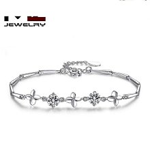 925純銀四葉草手鍊女夏森系雙層輕奢簡約ins手飾小清新情人節禮物 歷史價格詳細信息