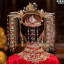秀禾服頭飾新款古裝中式新娘結婚髮飾金色秀禾鳳冠流蘇髮釵 歷史價格詳細信息