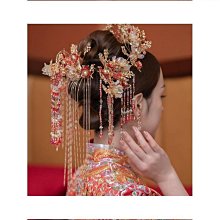 秀禾服頭飾紅色琉璃花美流蘇後壓漢服古裝結婚髮飾中式新娘 歷史價格詳細信息