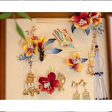 可愛新娘新款秀禾頭飾藍色絨花流蘇髮簪婚禮龍鳳掛旗袍中式髮飾 歷史價格詳細信息