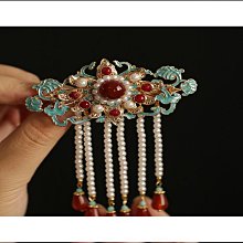 新款燒藍古風漢服頭飾流蘇珍珠景泰藍髮簪明制發冠景藍全套髮飾 歷史價格詳細信息