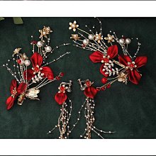 新娘頭飾紅色敬酒服復古禮服紅色盤髮流蘇髮夾簡約時尚氣質髮飾品 歷史價格詳細信息