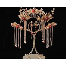 新娘秀禾婚紗頭飾新款新中式結婚中式復古旗袍非遺絨花頭飾大氣 歷史價格詳細信息