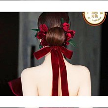 結婚頭飾紅色新娘敬酒禮服簡單大氣髮飾中式秀禾新款2新款鬱金香 歷史價格詳細信息
