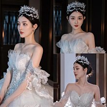 主婚紗王冠頭飾新娘高級感配飾2023新款奢華大氣三件套頭冠女 歷史價格詳細信息
