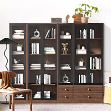 實木防塵玻璃門書櫃背景牆落地整牆書架簡約展示櫃組合櫃 歷史價格詳細信息